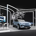 Modern Car Showroom Display Area With Silver Vehicle Large Screen And Green Plants