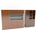 Modern Brown Wooden Bookcase Set Featuring Open Shelf And Glass Door Storage Design