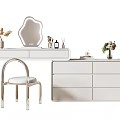 Elegant White Dressing Table Interior With Unique Mirror Transparent Chair And Flower Decor
