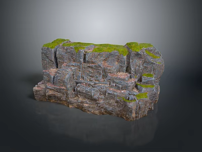 Natural Wood Stone Rock with Green Moss Cracks Layers and Reflective Base Surface 3d model