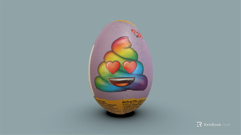 Colorful Egg Shaped Decorative Ornament Set With Rainbow Poop Pattern Heart Eyes And Smiling Face 3d model 