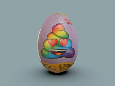 Colorful Egg Shaped Decorative Ornament Set With Rainbow Poop Pattern Heart Eyes And Smiling Face 3d model