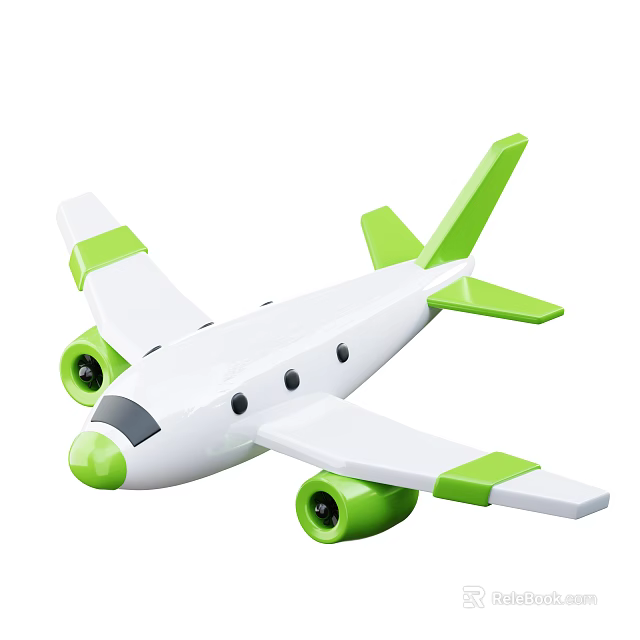 Toy Passenger Plane Featuring White And Green Body Wings Propellers And Windows 3d model 