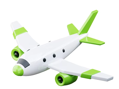 Toy Passenger Plane Featuring White And Green Body Wings Propellers And Windows 3d model