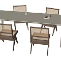 Light Colored Rectangular Dining Table Set With Woven Back Chairs Wooden Legs And Magazine 3d model