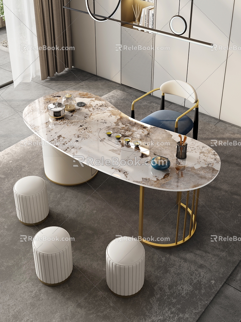 Modern marble tea table and chair combination tea room marble tea table tea table rock plate tea table tea table tea area tea tray tea 3d model