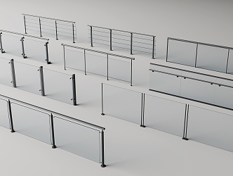 Modern Glass Railing Handrail 3d model