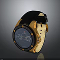 Luxury Fashion Wrist Watch With Black Leather Strap Gold Dial And Crystal Accents Design