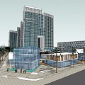 Modern High Rise Building Complex With Green Landscaping Public Plaza And Pedestrian Areas
