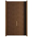 Wooden Cabinet Doors With Straight And Radial Grain Patterns Featuring Long Golden Handles Design