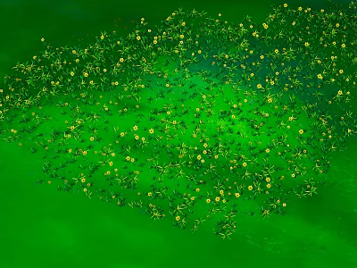 Lush Green Plants With Yellow Flowers And Fresh Leaves In Vibrant Green Background 3d model