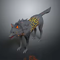 Mystical Wolf Creature With Gray Fur Yellow Cracked Patterns And Orange Ears 3d model