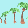 Palm Trees With Striped Trunks Green Leaves And Coconuts On Light Blue Background 3d model
