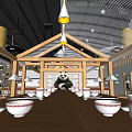 Modern Restaurant Interior With Wooden Tables Chairs And Pendant Lights Design