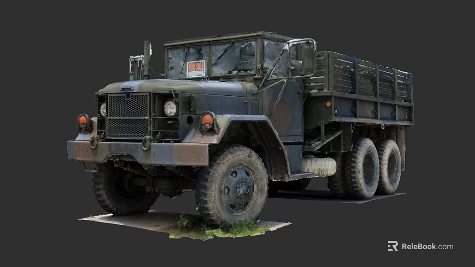 Military Truck With Camouflage Paint Large Tires And Open Cargo Bed 3d model 
