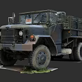 Military Truck With Camouflage Paint Large Tires And Open Cargo Bed
