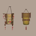 Traditional Chinese Lanterns With Wooden Frame Yellow Lampshade And Red Tassels