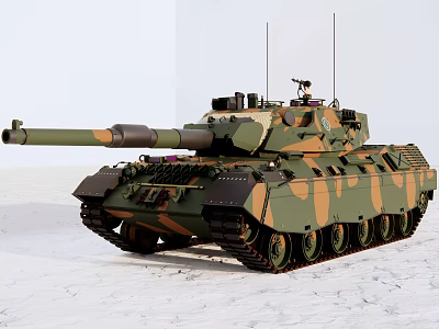 Modern Military Tank With Camouflage Paint Long Gun Barrel Antennas And Tracks 3d model