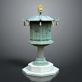 Traditional Bronze Lantern With Plant Carvings Golden Top And Marble Base