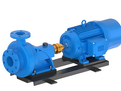 Blue Industrial Pump And Motor Unit With Base Connecting Shaft And Flange Connections 3d model