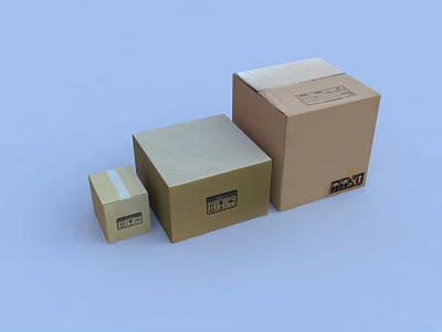 Brown Cardboard Boxes of Various Sizes with Labels for Packaging and Storage 3d model