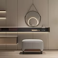 Modern Elegant Dressing Table With Circular Mirror Stool Countertop And Ambient Lighting 3d model