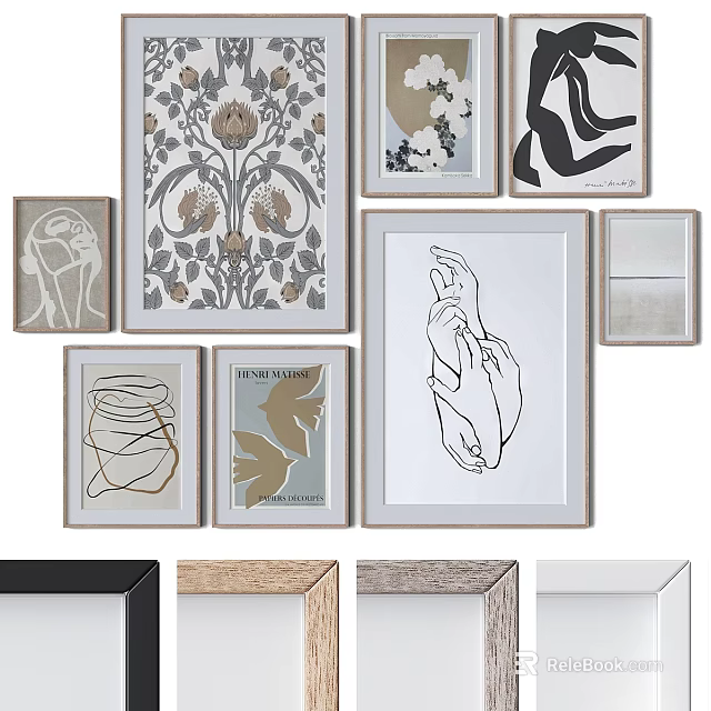 Abstract Paintings Collection With Framed Artworks Various Styles And Decorative Designs 3d model 