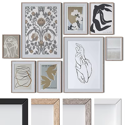 Abstract Paintings Collection With Framed Artworks Various Styles And Decorative Designs 3d model