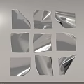 Silver Metallic Wrinkled Wall Decor With Nine Square Irregular Shapes On Grey Background 3d model