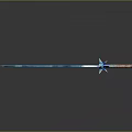 Blue Glowing Sword With Decorative Multicolored Hilt And Reflective Surface