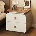 Bedside Table With Two Drawers Brown Top Alarm Clock Mobile Phone And Photo Frame