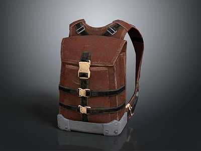 Stylish Brown Backpack Featuring Canvas Fabric Metal Buckle Gray Base And Adjustable Straps 3d model