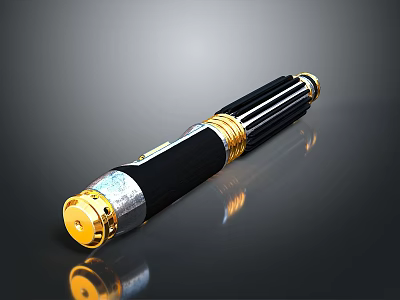 Sleek Black And Gold Energy Weapon With Metallic Finish And Decorative Details 3d model