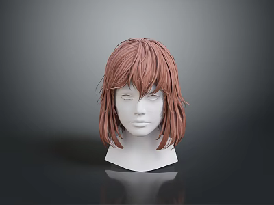 Red Wig With Medium Length Hair And Bangs On White Head Mannequin For Character 3d model