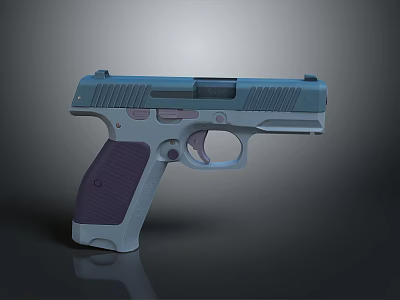 Modern Blue And Purple Pistol With Sleek Body And Tactical Grip Design 3d model