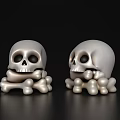Silver Shiny Skull Decorative Models With Crossed Bones On Black Background 3d model