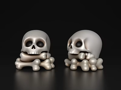 Silver Shiny Skull Decorative Models With Crossed Bones On Black Background 3d model Silver Shiny Skull Decorative Models With Crossed Bones On Black Background 3d model