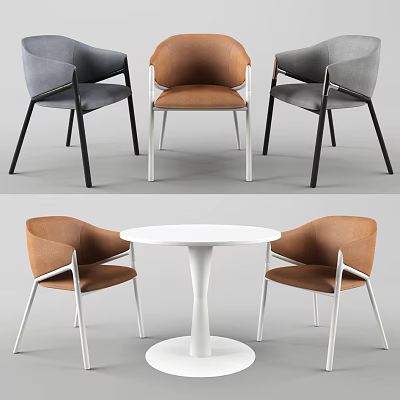 Modern Dining Table And Chairs Set With Round White Top And Colored Upholstered Seats 3d model