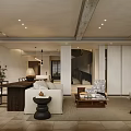 Modern Open Living and Dining Room With Sofa Coffee Table Fireplace Spiral Staircase And Plants