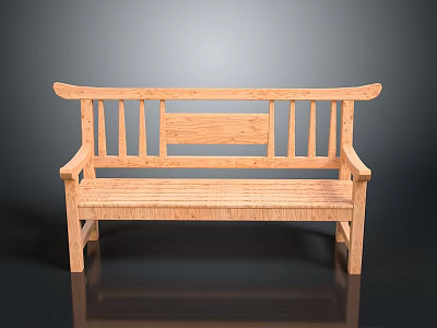 Light Colored Wooden Bench With Backrest Armrests And Simple Design 3d model