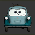 Cute Cartoon Blue Car With Big Eyes Roof Rack And Retro Design