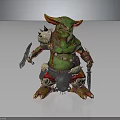 Fantasy Green Creature Character with Orange Horns Green Skin Holding Axe Wearing Armor