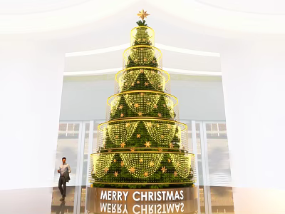 Giant Indoor Christmas Tree With Lights Decorations And Merry Christmas Photo Spot 3d model