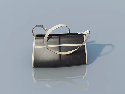 Stylish Black Handbag With White Accents And Strap On Light Blue Background 3d model