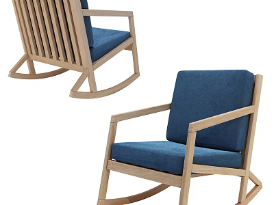 Comfortable Wooden Rocking Leisure Chair With Blue Cushion And Modern Design 3d model