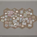 Hexagon Cork Board Wall Decor With Notes Photos And Small Cards For Warm Layered Look
