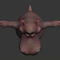 Cute Pink 3D Cartoon Hippo Character With Open Arms And White Belly