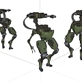 Smart Machines With Green Mechanical Structure And Weaponry In Different Poses 3d model