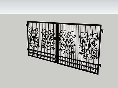 Wrought Iron Double Door Gate With Ornate Scroll Patterns And Decorative Details 3d model