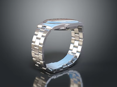 Stylish Silver Watch With Metal Strap Modern Dial Design Shiny Surface Elegant Fashion Accessory 3d model